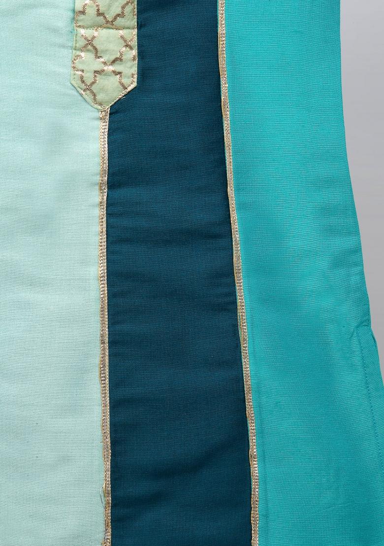 Multi Green Embroidered Cotton Silk Kurta Set Eid For Boys