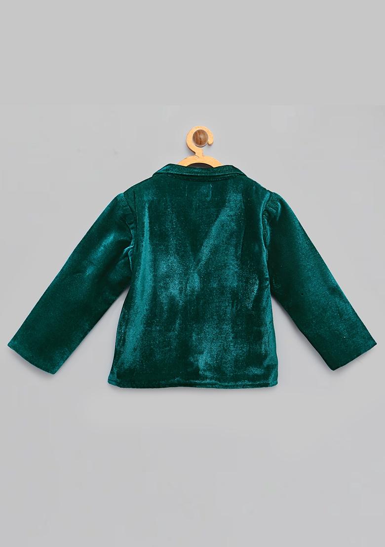 Green Embroidered Velvet Blazer Christmas For Boys