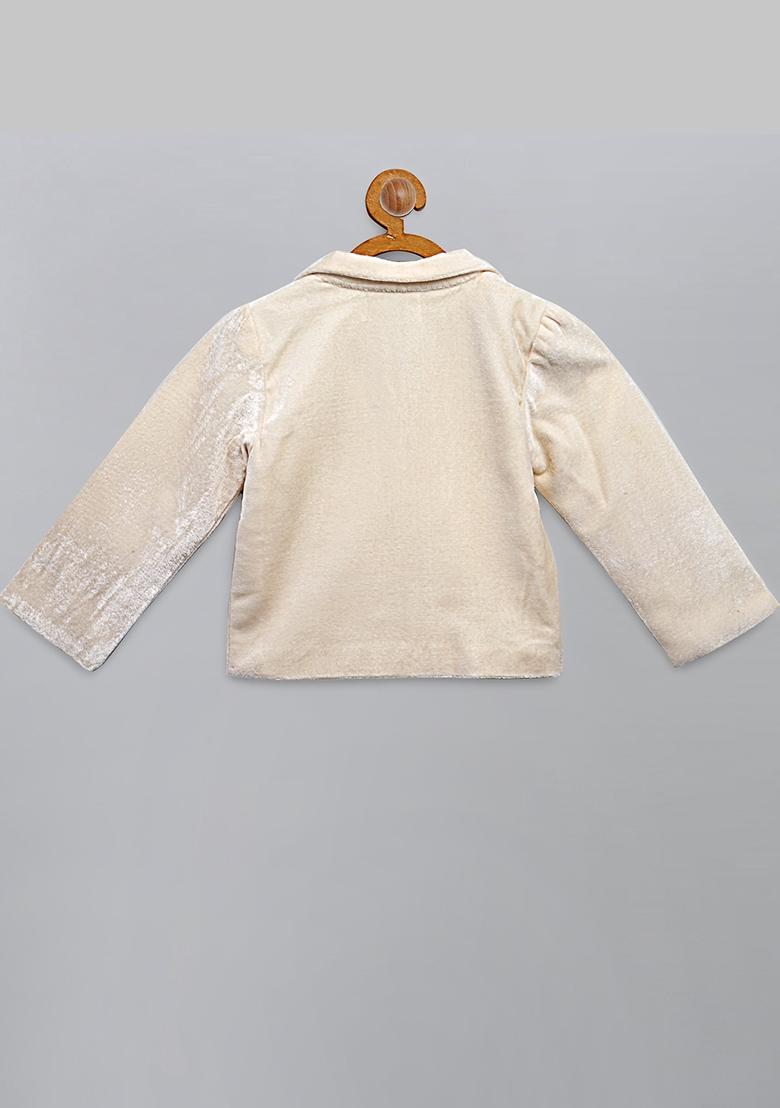 Off White Embroidered Velvet Blazer Christmas For Boys