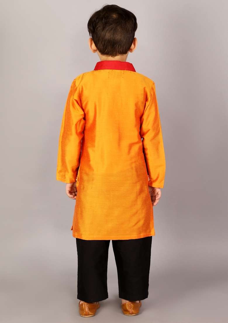 Multicolor Embroidered Cotton Silk Kurta Set For Boys - Indya