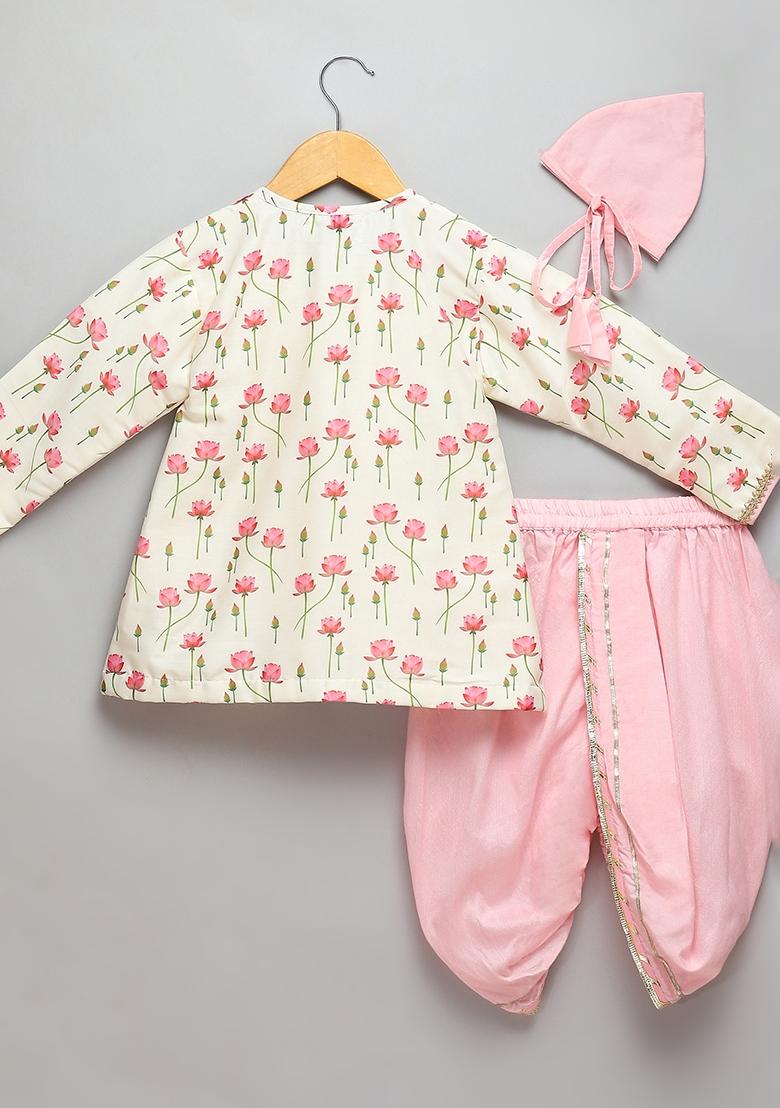 Off White Embroidered Cotton Silk Kurta Dhoti Set Janmashtmi For Boys