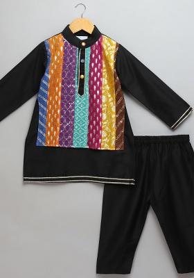 Black Embroidered Cotton Silk Kurta Set Eid For Boys