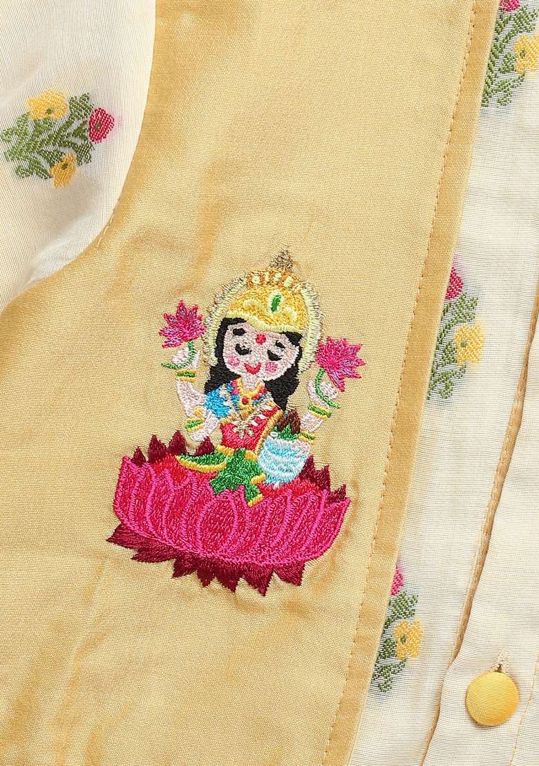 Beige Embroidered Cotton Silk Kurta Set Diwali For Boys - Indya