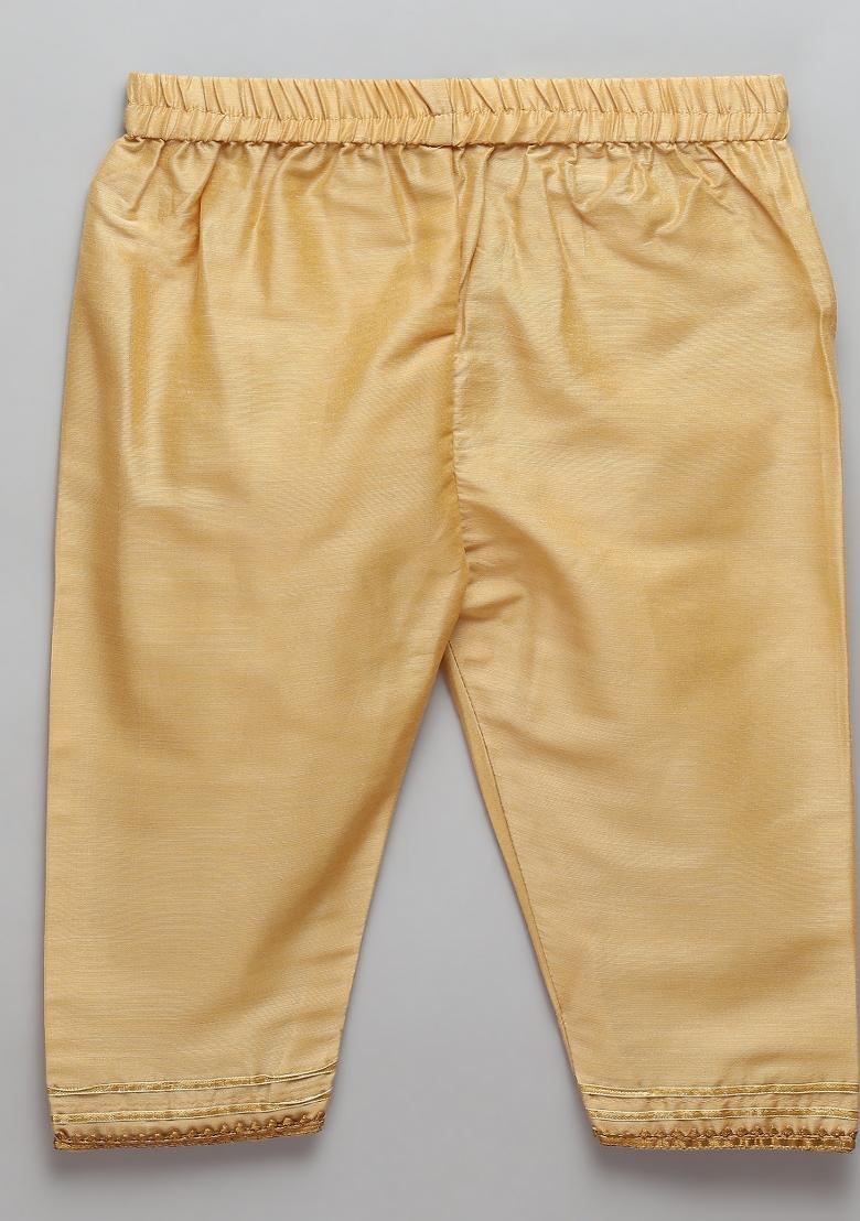 Beige Embroidered Cotton Silk Kurta Set Diwali For Boys