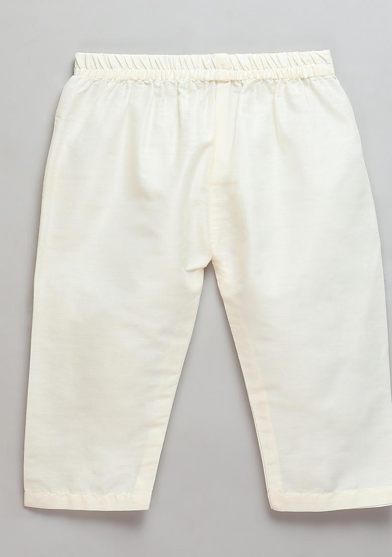 Green Embroidered Cotton Silk Kurta Set For Boys