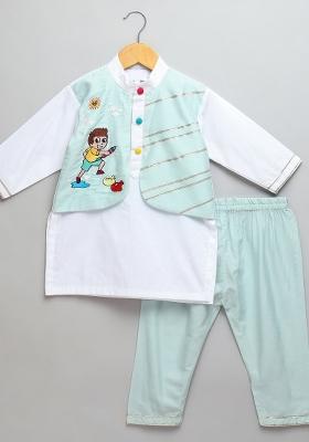 Blue Embroidered Cotton Kurta Set Holi For Boys