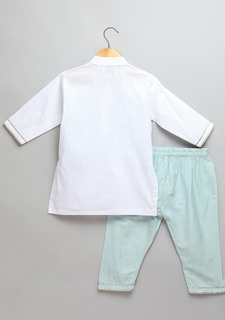 Blue Embroidered Cotton Kurta Set Holi For Boys