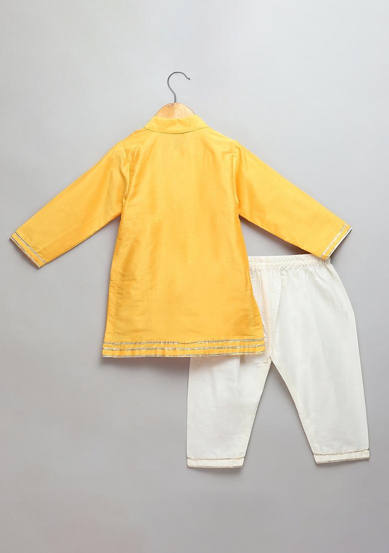 Yellow Embroidered Cotton Silk Kurta Set Makar Sankranti For Boys