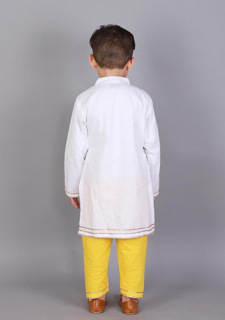 Yellow Embroidered Cotton Kurta Set Makar Sankranti For Boys
