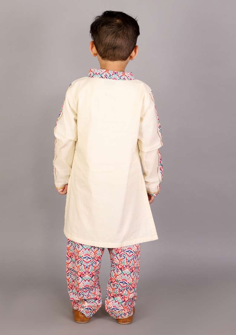Multi Color Embroidered Cotton Kurta Set Holi For Boys - Indya