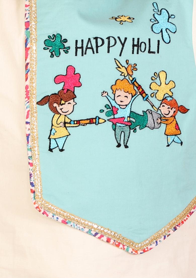 Multi Color Embroidered Cotton Kurta Set Holi For Boys