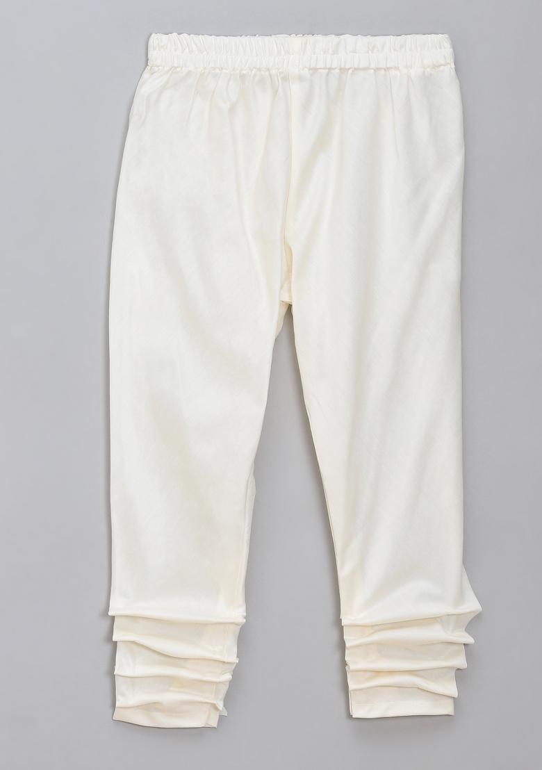 Off White Embroidered Cotton Silk Bandhgala Set Wedding For Boys