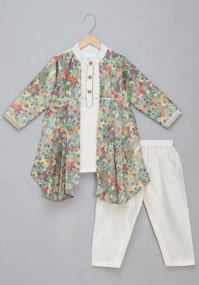 Multi Color Embroidered Cotton Silk Kurta Set Wedding For Boys