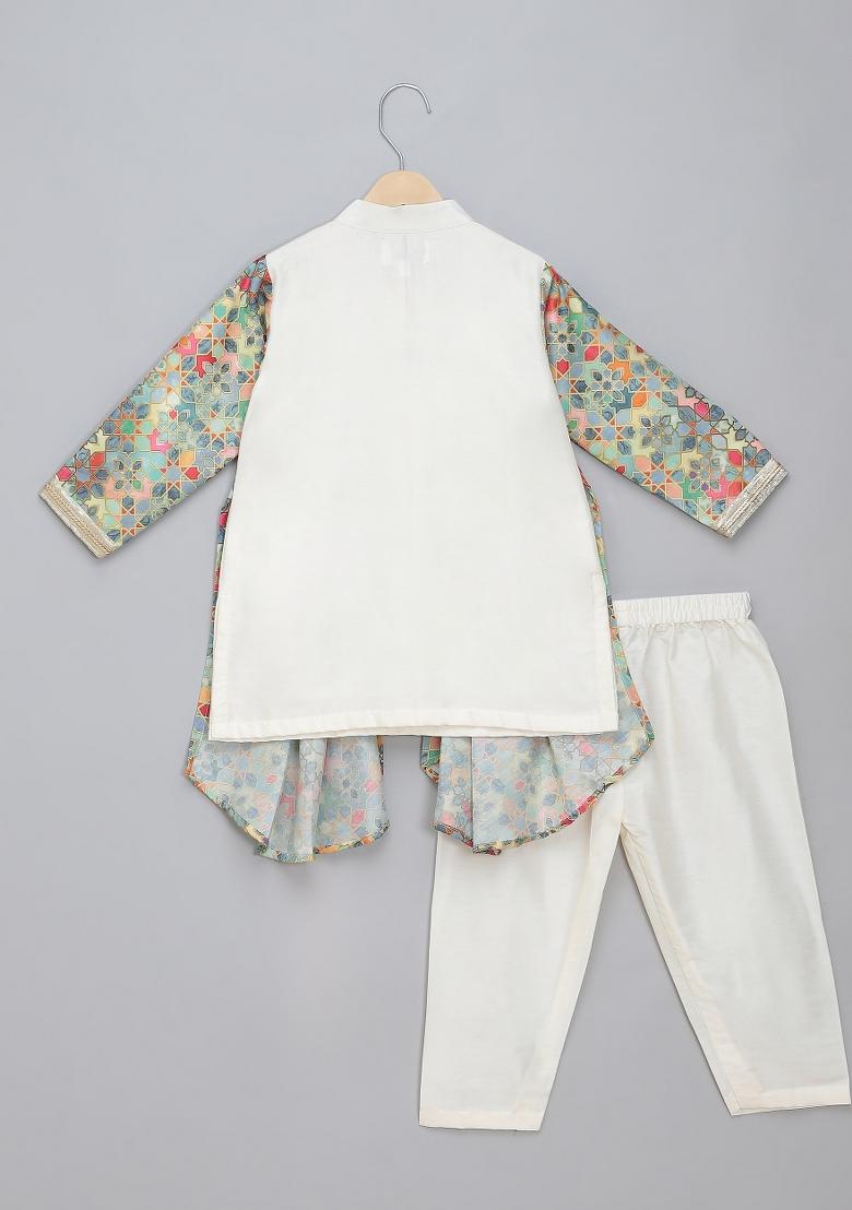 Multi Color Embroidered Cotton Silk Kurta Set Wedding For Boys