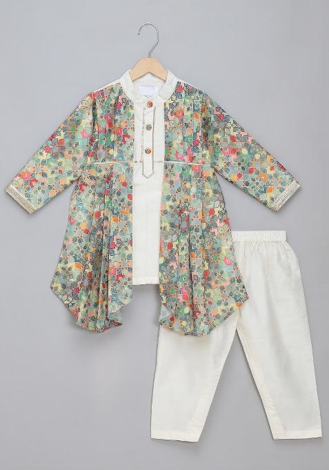 Multi Color Embroidered Cotton Silk Kurta Set Wedding For Boys