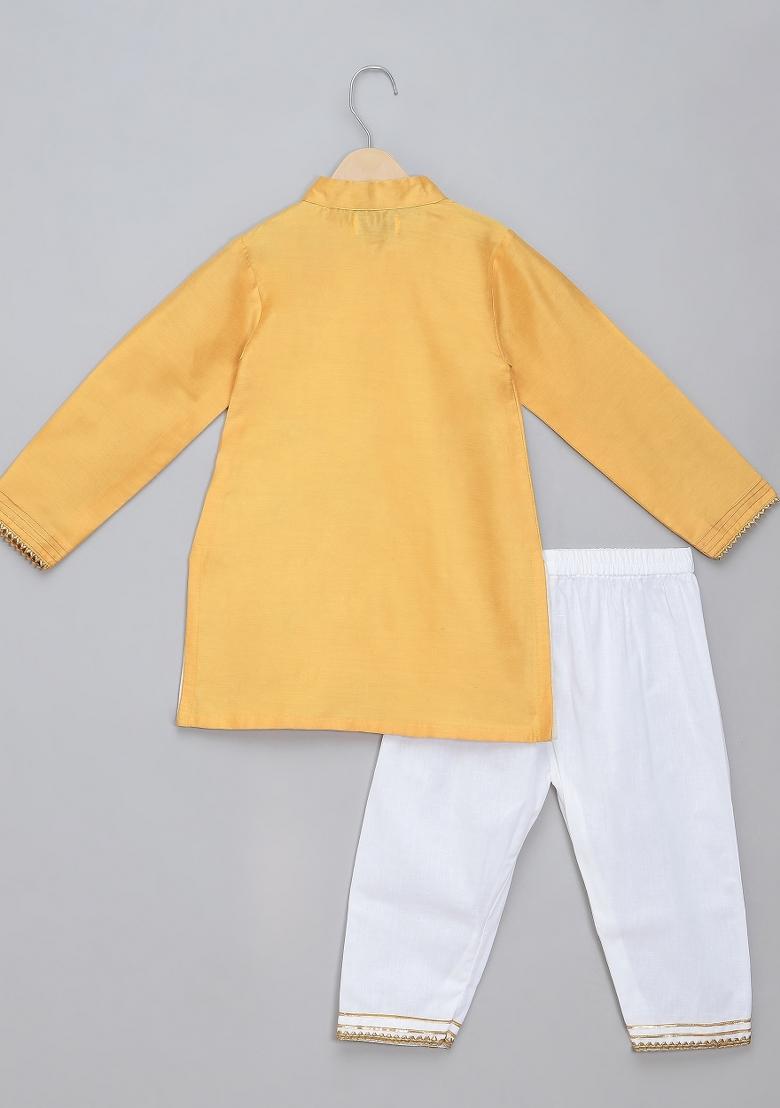Yellow Embroidered Cotton Kurta Set Makar Sankranti For Boys