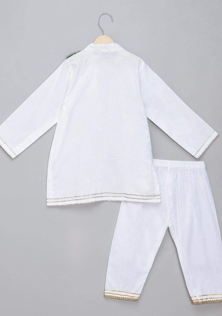 Green Embroidered Cotton Kurta Set Eid For Boys