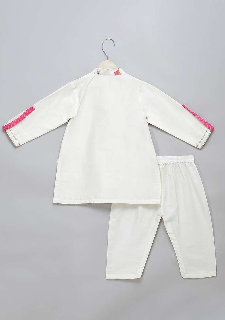 Off White Embroidered Cotton Silk Kurta Set Wedding For Boys - Indya