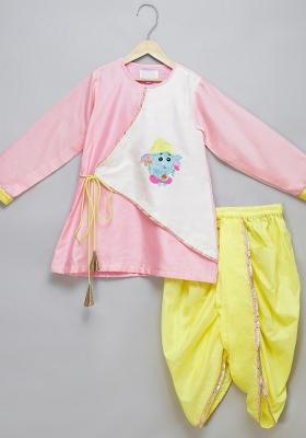 Offwhite Embroidered Cotton Silk Dhoti Set Ganesh Chaturthi For Boys