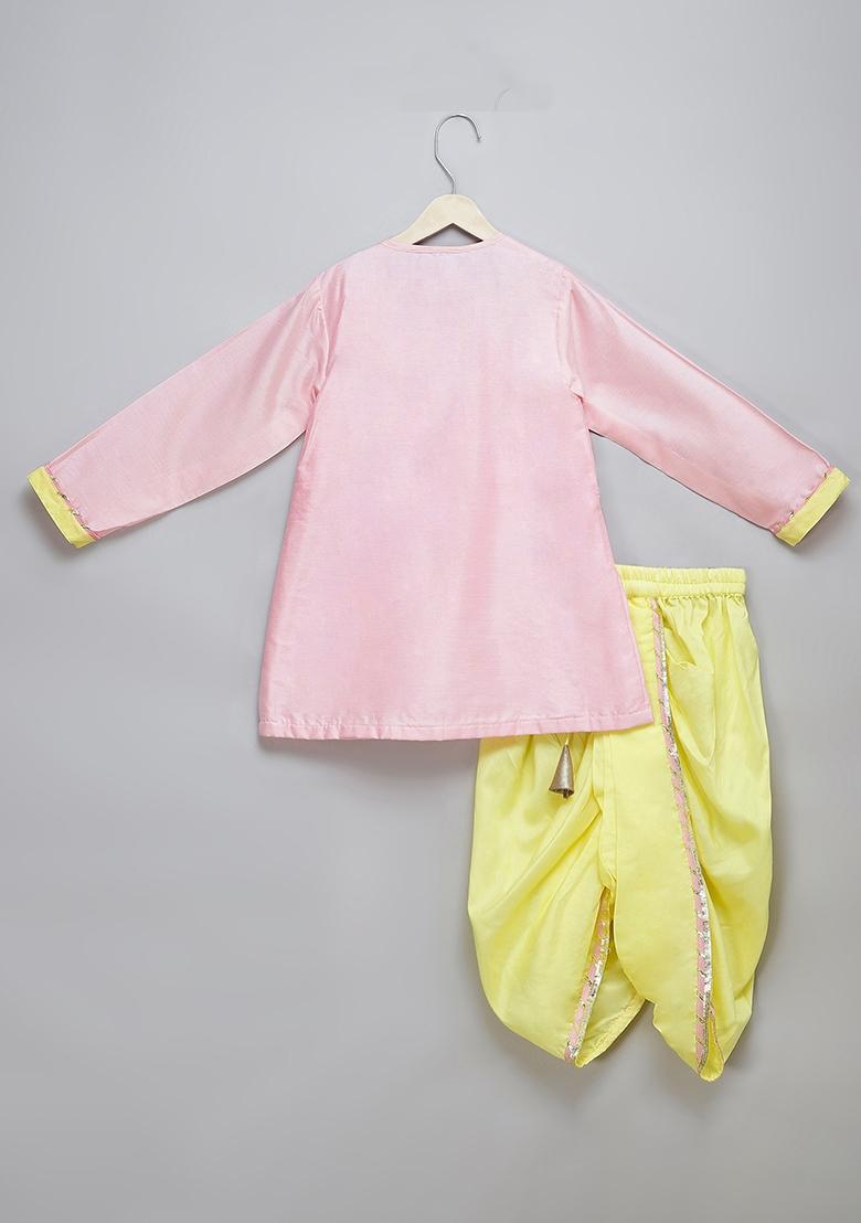 Offwhite Embroidered Cotton Silk Dhoti Set Ganesh Chaturthi For Boys