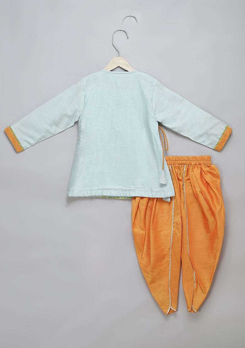 Blue Embroidered Cotton Silk Dhoti Set Raksha Bandhan For Boys