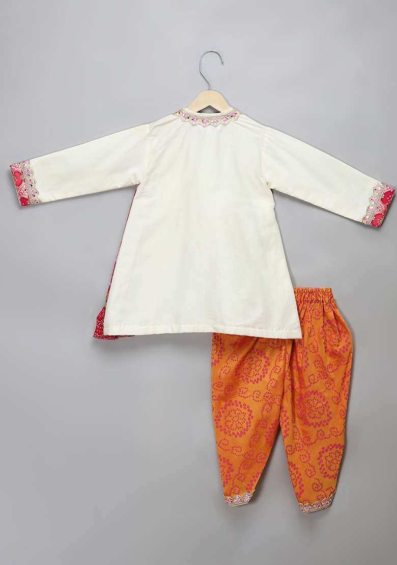 Off White Embroidered Cotton Silk Kurta Set Navratri Wedding For Boys - Indya