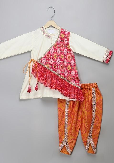 Off White Embroidered Cotton Silk Kurta Set Navratri Wedding For Boys