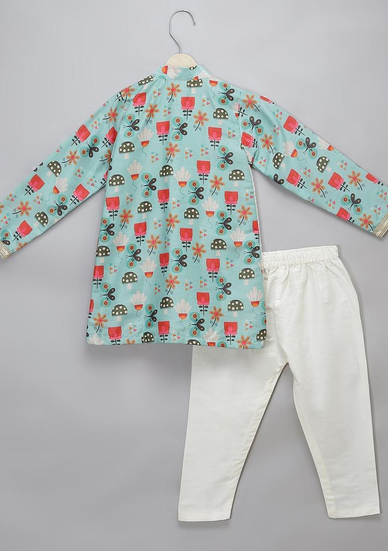 Green Embroidered Cotton Silk Kurta Set Wedding For Boys