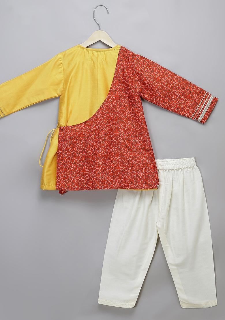 Yellow Embroidered Cotton Silk Kurta Set Wedding Navratri For Boys