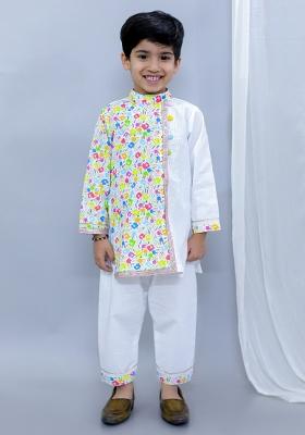 Multi Color Printed Cotton Kurta Set Holi For Boys