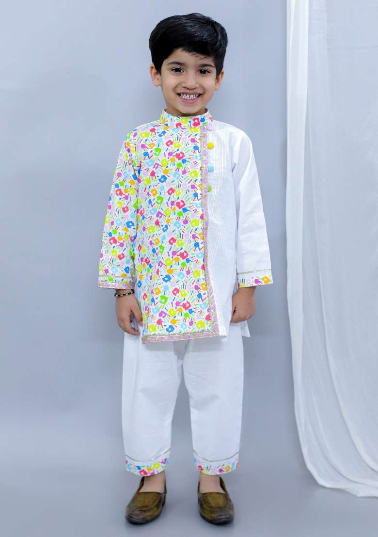 Multi Color Printed Cotton Kurta Set Holi For Boys - Indya
