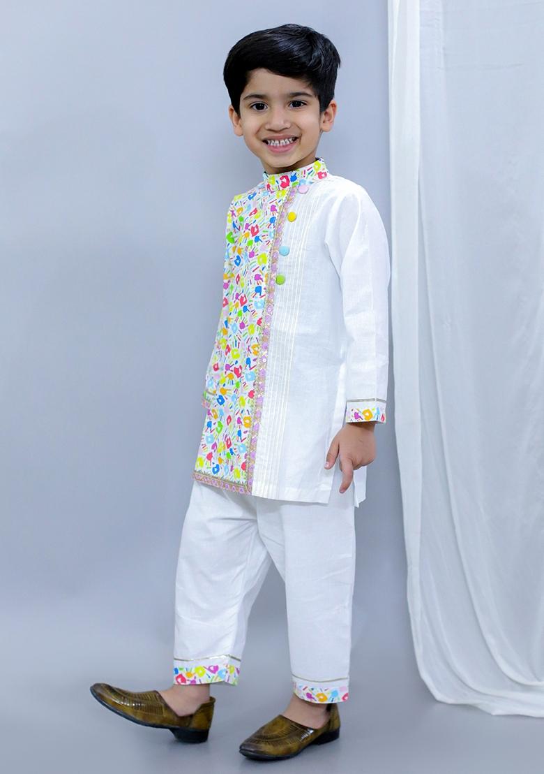 Multi Color Printed Cotton Kurta Set Holi For Boys