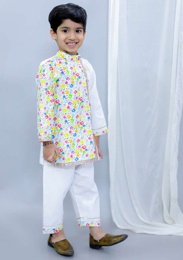 Multi Color Printed Cotton Kurta Set Holi For Boys - Indya