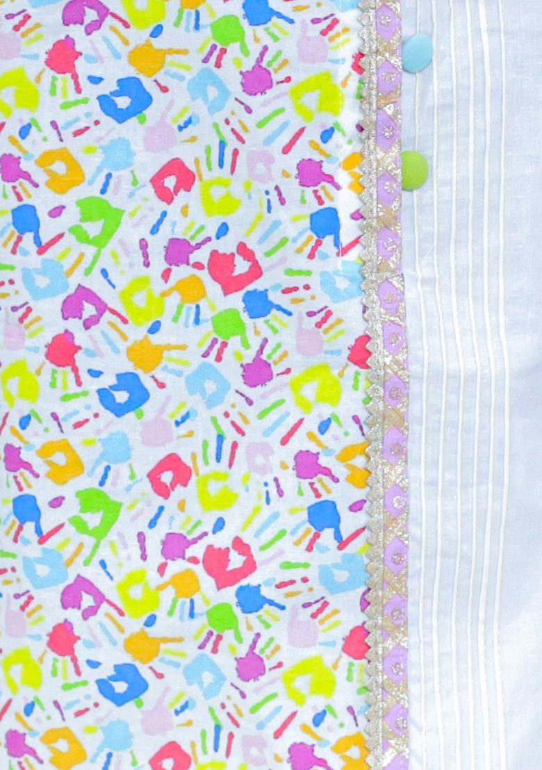 Multi Color Printed Cotton Kurta Set Holi For Boys