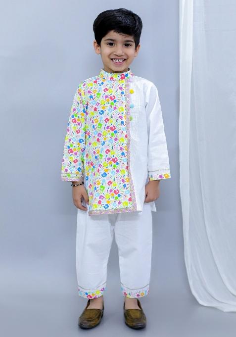 Multi Color Printed Cotton Kurta Set Holi For Boys