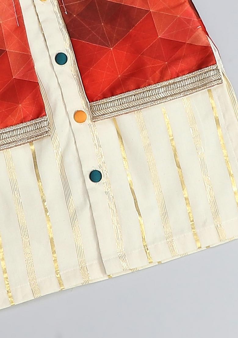 Multicolor Embroidered Cotton Silk Kurta Set Wedding For Boys