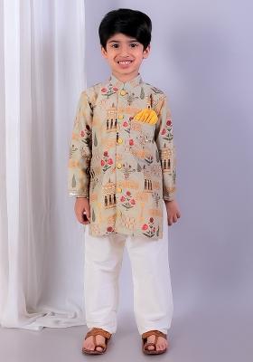 Multicolor Printed Cotton Silk Kurta Set Eid Wedding For Boys