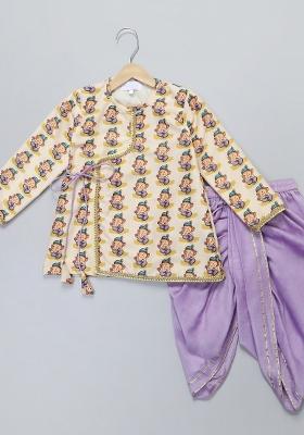 Off White Printed Cotton Silk Dhoti Set Ganesh Chaturthi For Boys