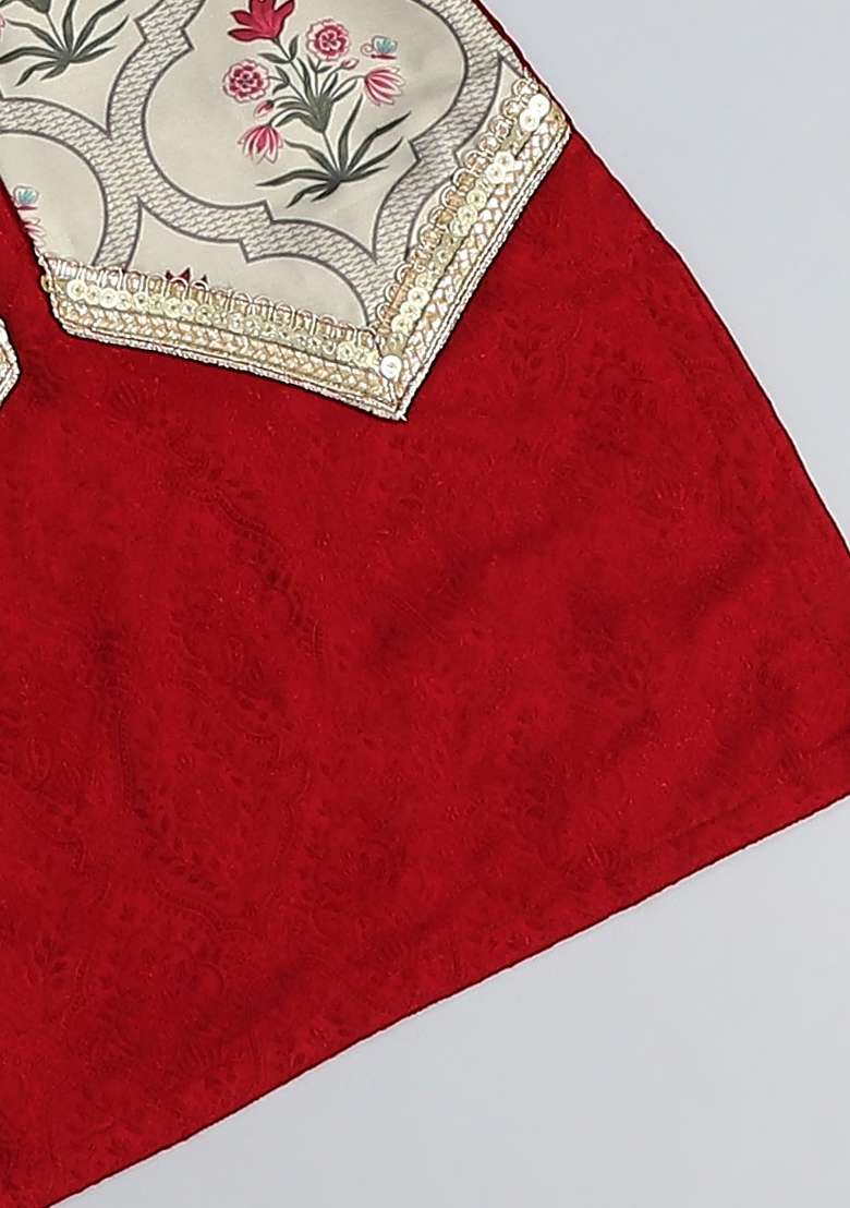Maroon Embroidered Cotton Silk Kurta Set Wedding For Boys - Indya