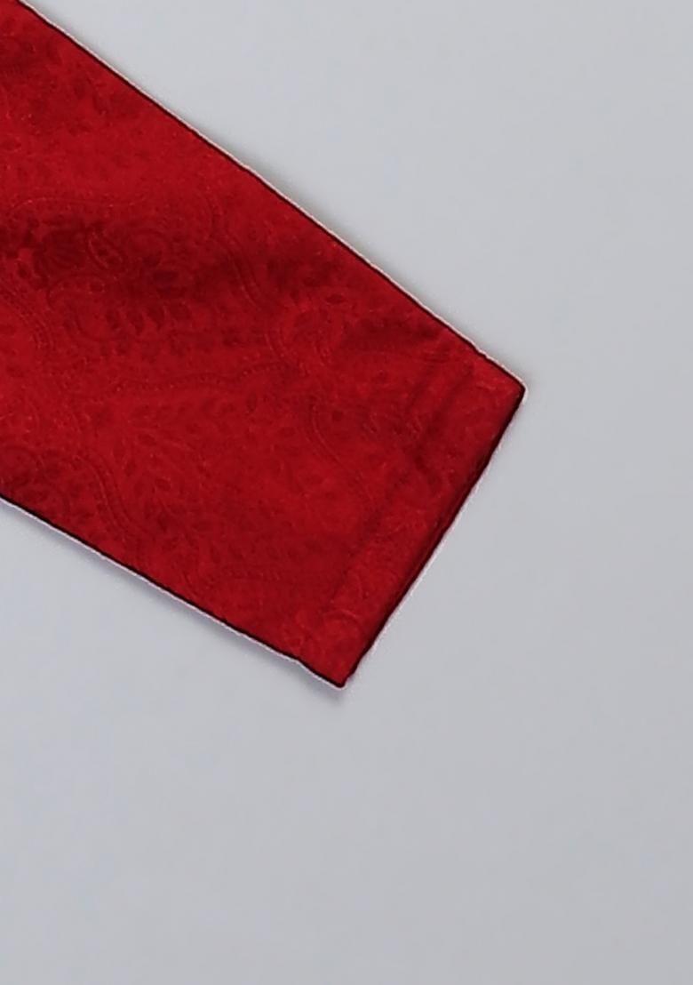 Maroon Embroidered Cotton Silk Kurta Set Wedding For Boys