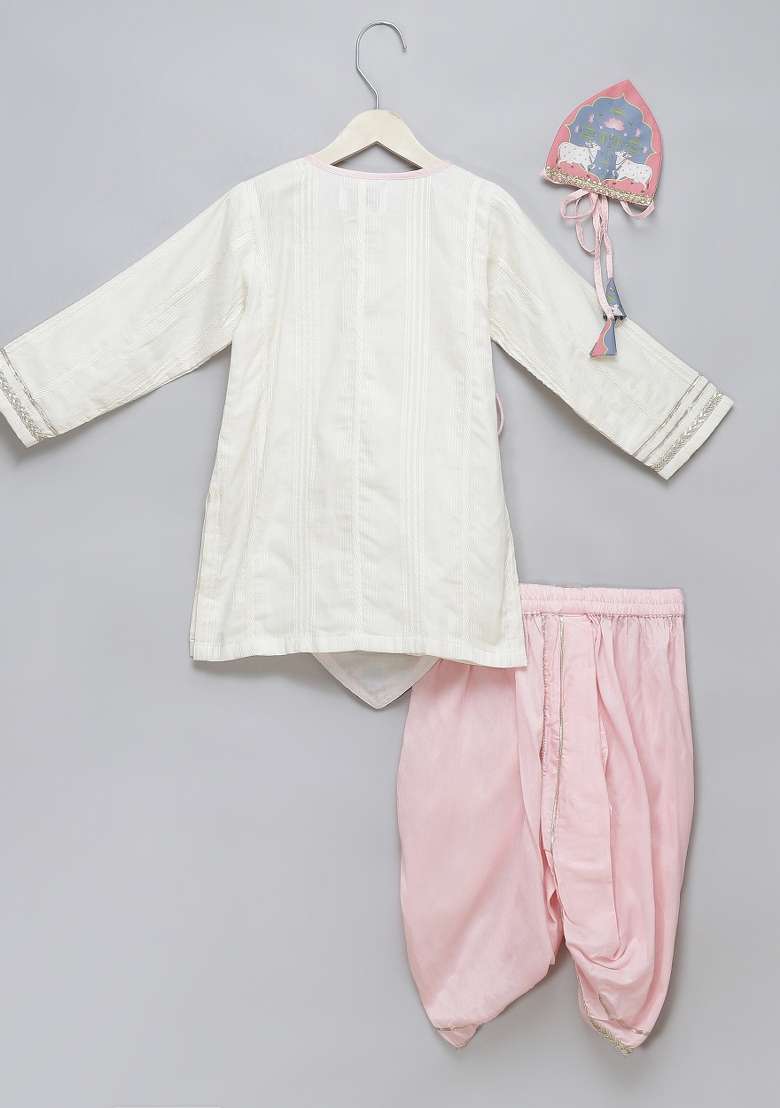 Pink Printed Cotton Dhoti Set Janmashtami For Boys - Indya