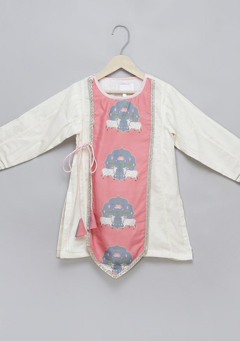 Pink Printed Cotton Dhoti Set Janmashtami For Boys