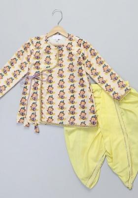 Off White Printed Cotton Silk Dhoti Set Ganesh Chaturthi For Boys