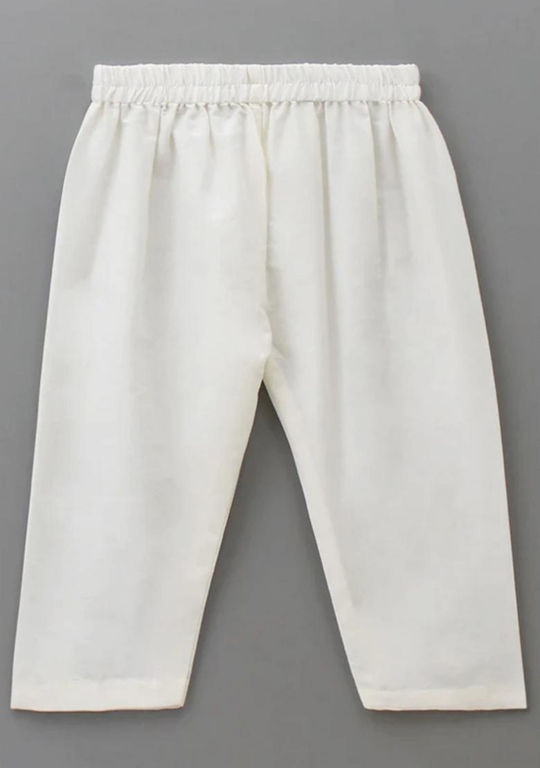 Mustard And Off White Embroidered Cotton Silk Kurta Set Wedding Eid Diwali For Boys