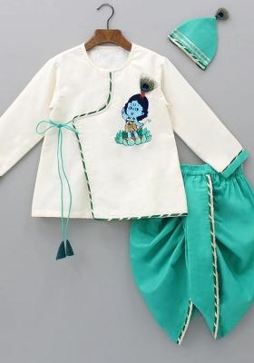 Off White Embroidered Cotton Silk Dhoti Set Janmashtmi For Boys