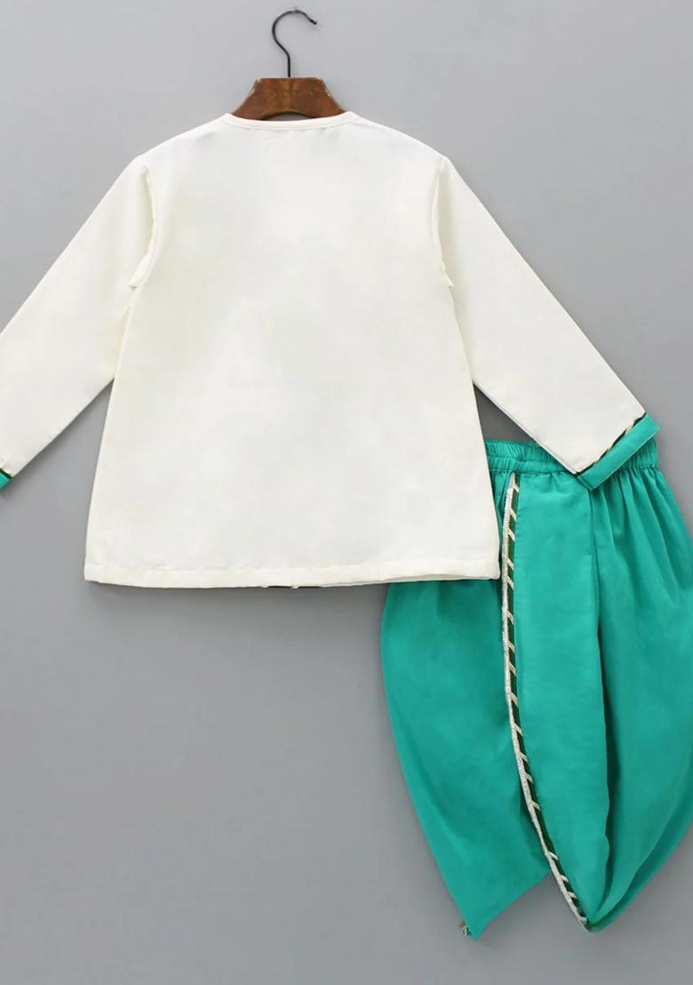 Off White Embroidered Cotton Silk Dhoti Set Janmashtmi For Boys