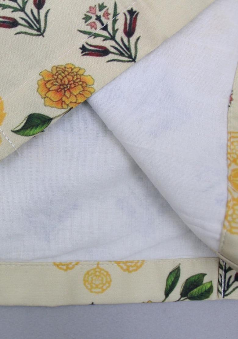 Beiege And Off White Digital Print Cotton Silk Kurta Set Wedding Eid For Boys