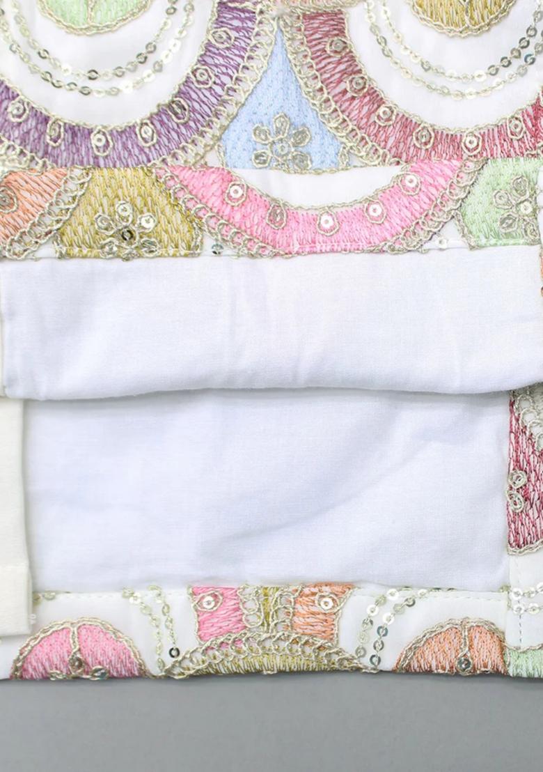 Offwhite Embroidered Georgette Bandhgala For Boys