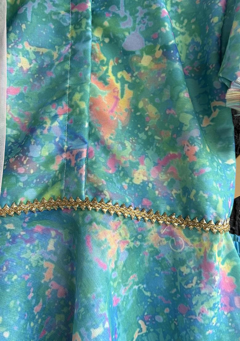 Bule Printed Cotton Silk Kurta Set For Boys