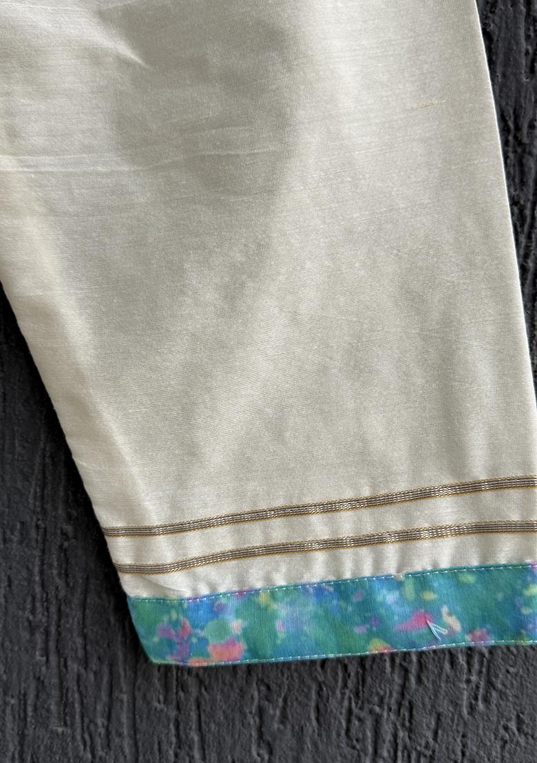 Bule Printed Cotton Silk Kurta Set For Boys